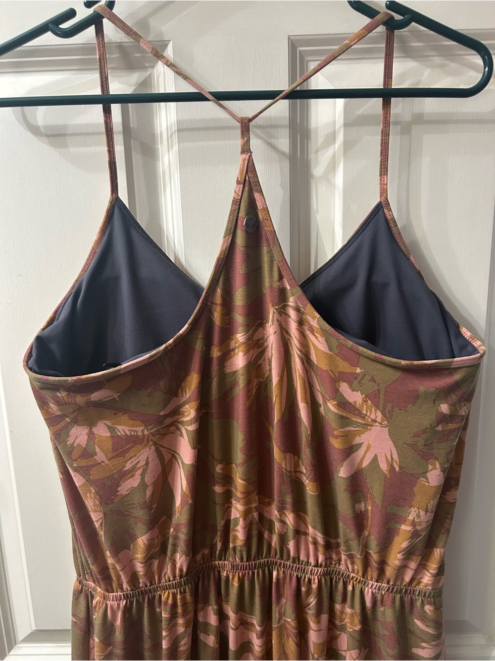 Women's Prana Floral Leaf Print Strap Dress Pink Olive & Brown size large - Picture 7 of 10